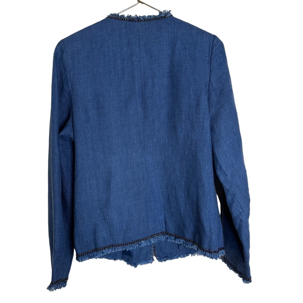SOFT Surroundings Blue Linen Chain and Raw Fringe Hem Jacket Women’s Size Small - Picture 5 of 13
